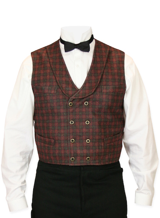 (image for) Deadwood Dude Plaid Vest Double Breasted Shawl Collar